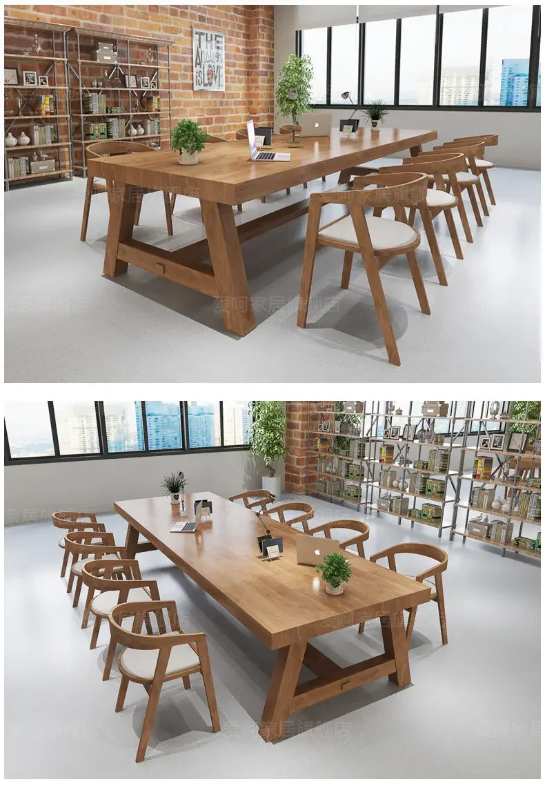 Reading room Solid wood desk Company studio Computer table Log strip Library negotiation Training conference table