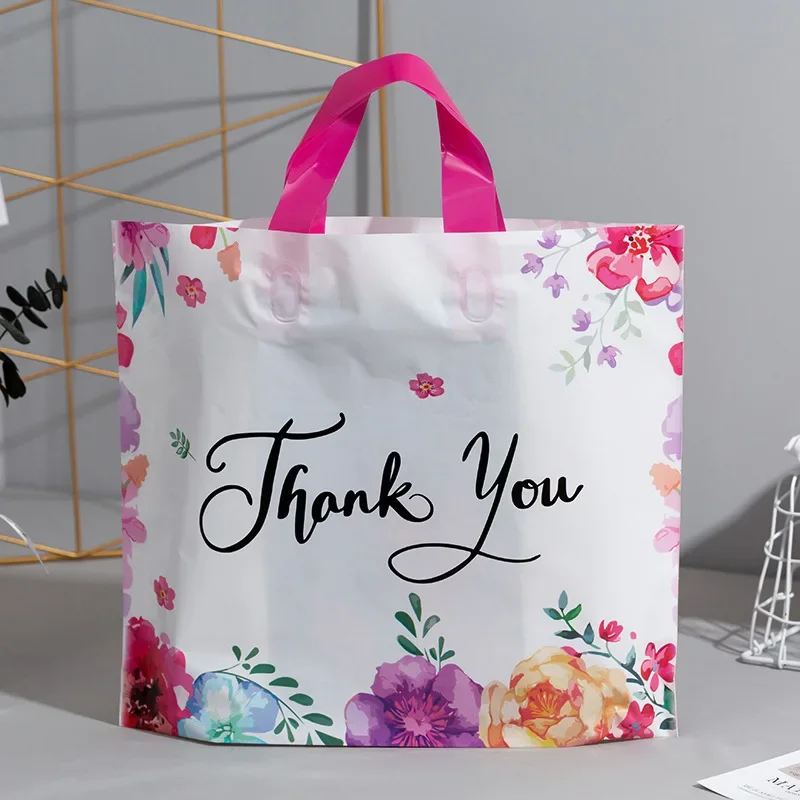 50pcs Thank You Gift Bag with Handles Wedding Birthday Party Gift Packaging Plastic Bag for Small Businesses Thank You Gift Bags