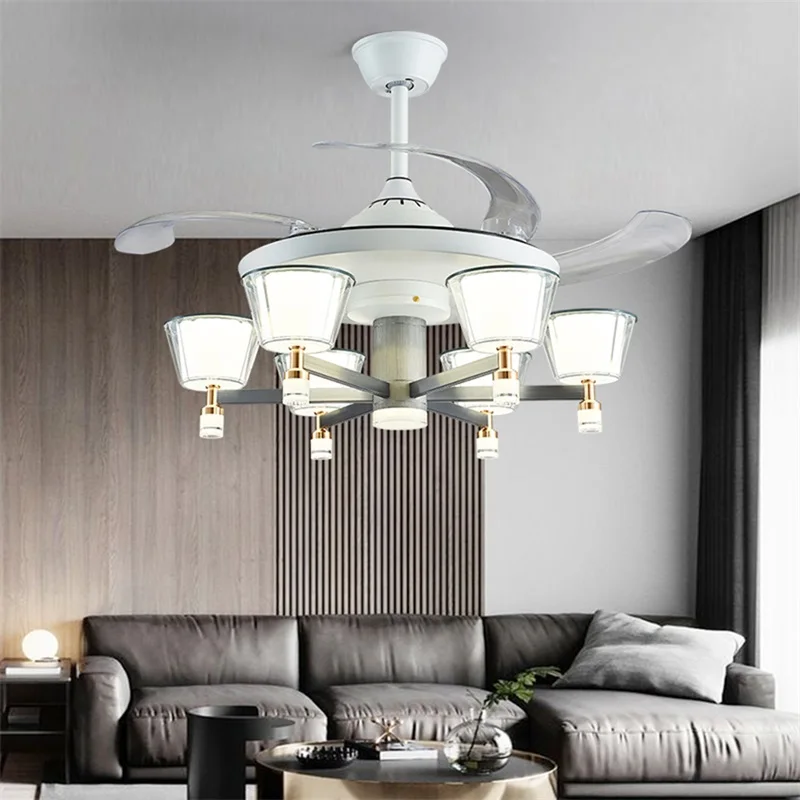 TYLA Lamp With Ceiling Fan White With Remote Control Invisible Fan Blade LED Fixtures Home Decorative For Living Room Bedroom