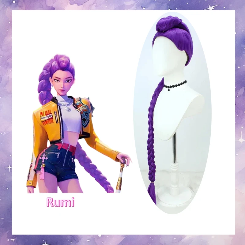 K-POP diable Hunter Rumi violet cheveux perruque jeu de rôle résistant à la chaleur perruque synthétique perruque quotidienne fête vacances tenue personnage