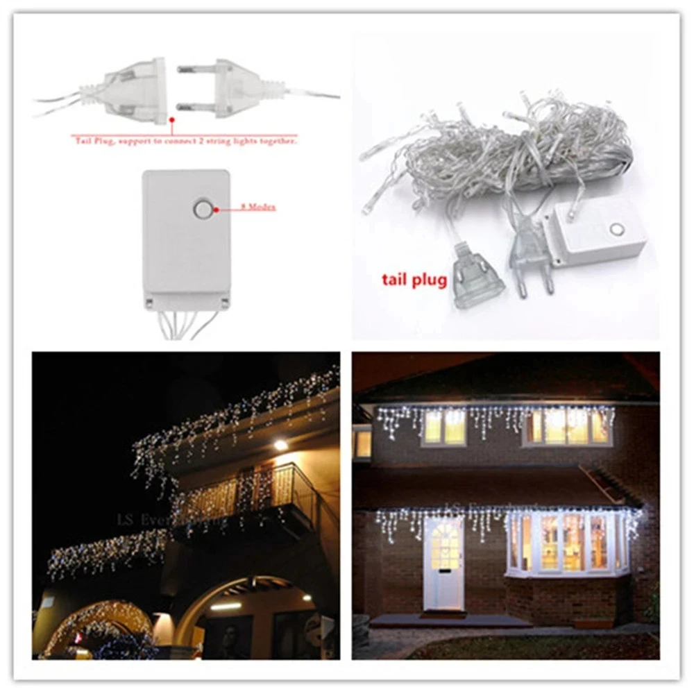 Imagem -02 - Led Cortina Icicle String Lights Droop 0.40.6m Luzes de Natal Waterfall Lights Decoração ao ar Livre para Festa Jardim Casa Casamento 5m