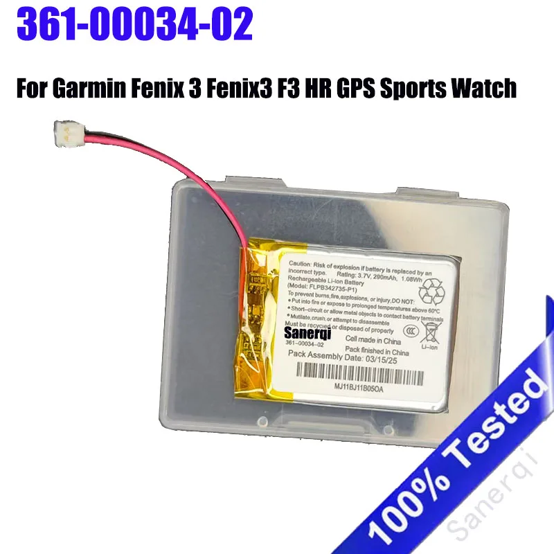 361-00034-02 Replacement Watch New Battery For Garmin Fenix 3 Fenix3 F3 HR GPS Sports Watch 290mAh