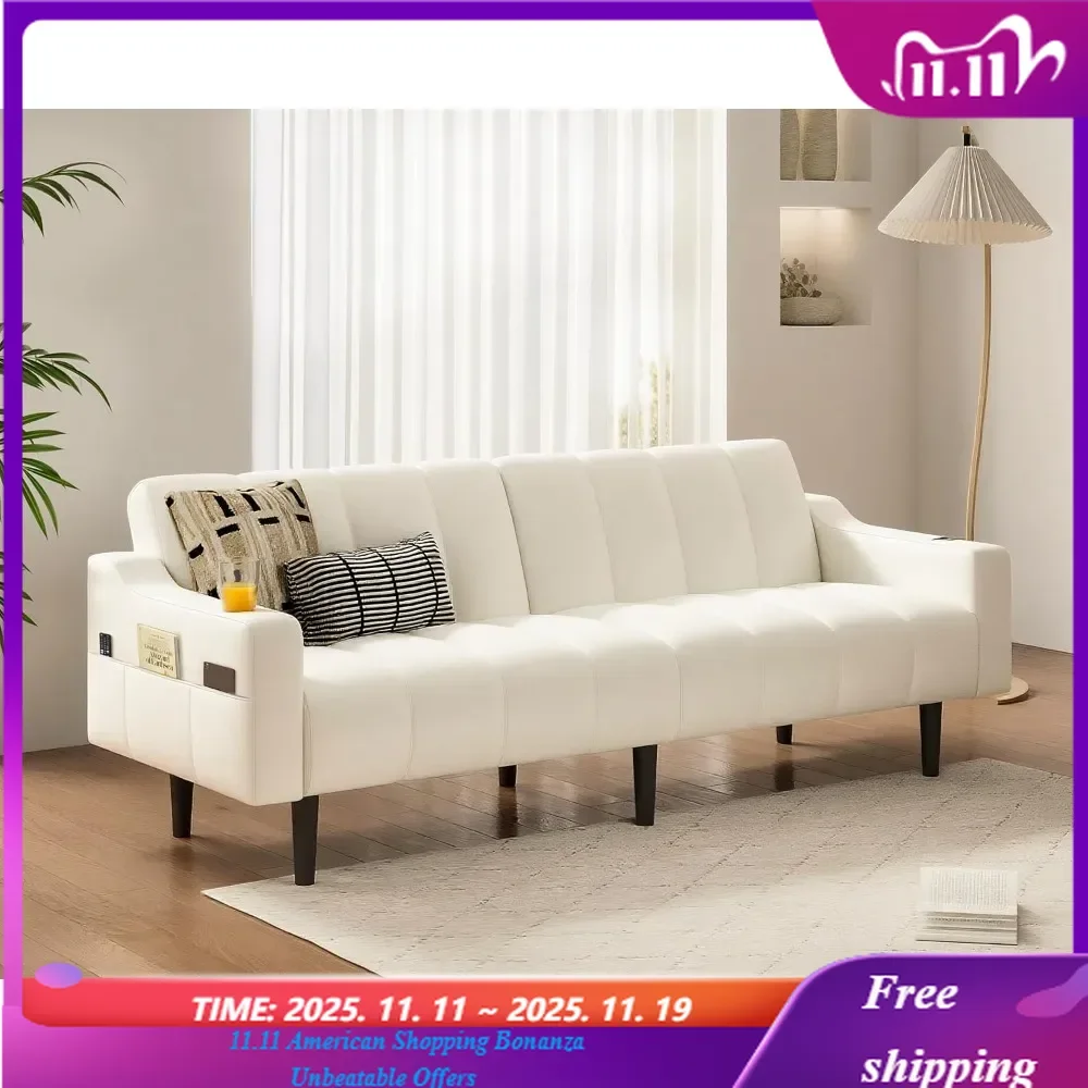 

Adjustable Backrest Faux Leather Futon, Convertible Loveseat Sleeper, Living Room or Apartment, 80 Inch