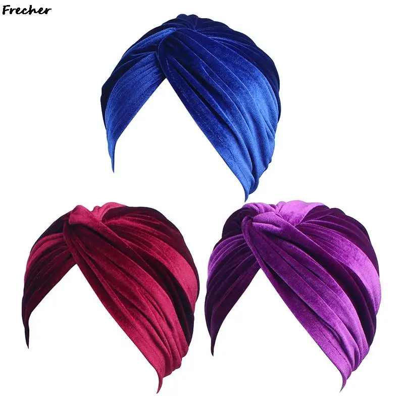 Cross Velvet Turban Hat Women Wedding Party Hair Cover Cap Elegant Ladies Islamic Inner Hats Twisted Knot Decor Headwrap Beanies