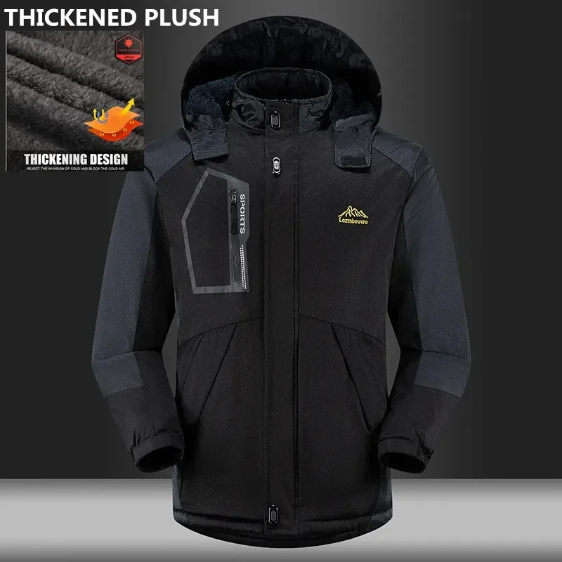 Men\'s Mountain Snow Coats Winter Warm Waterproof Ski Jackets Hooded Windbreakers Windproof Raincoats Fleece Lined Bomber Jackets