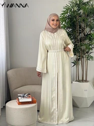 Modest High Collar Prom Dress Muslim Pearls Belt Cocktail Gown Elegant Satin Moroccan Caftan Evening Dress Robe De Mariée