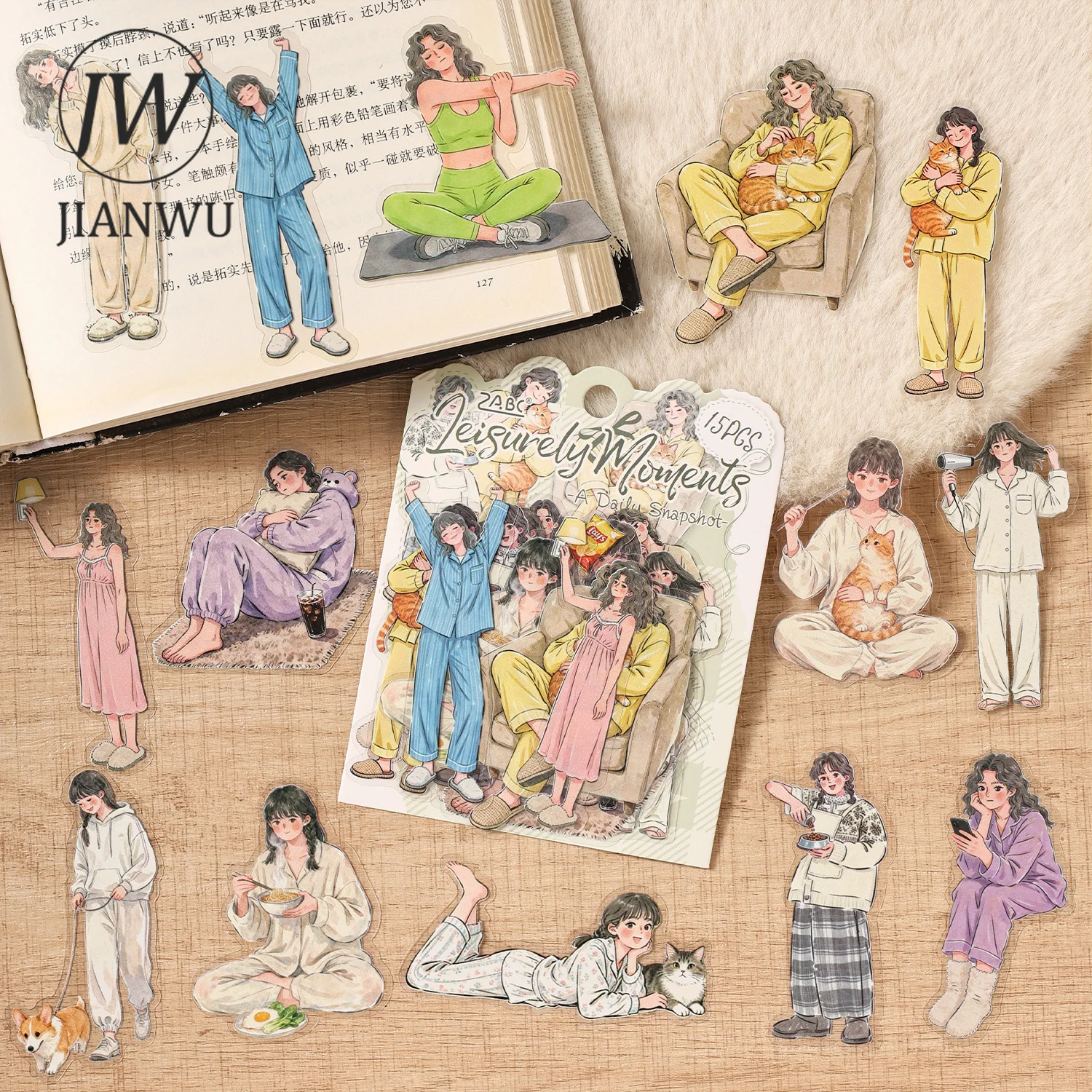 JIANWU Vintage Girl Character Landscape Material Collage Scrapbooking PET Sticker Creative DIY Journal Stationery