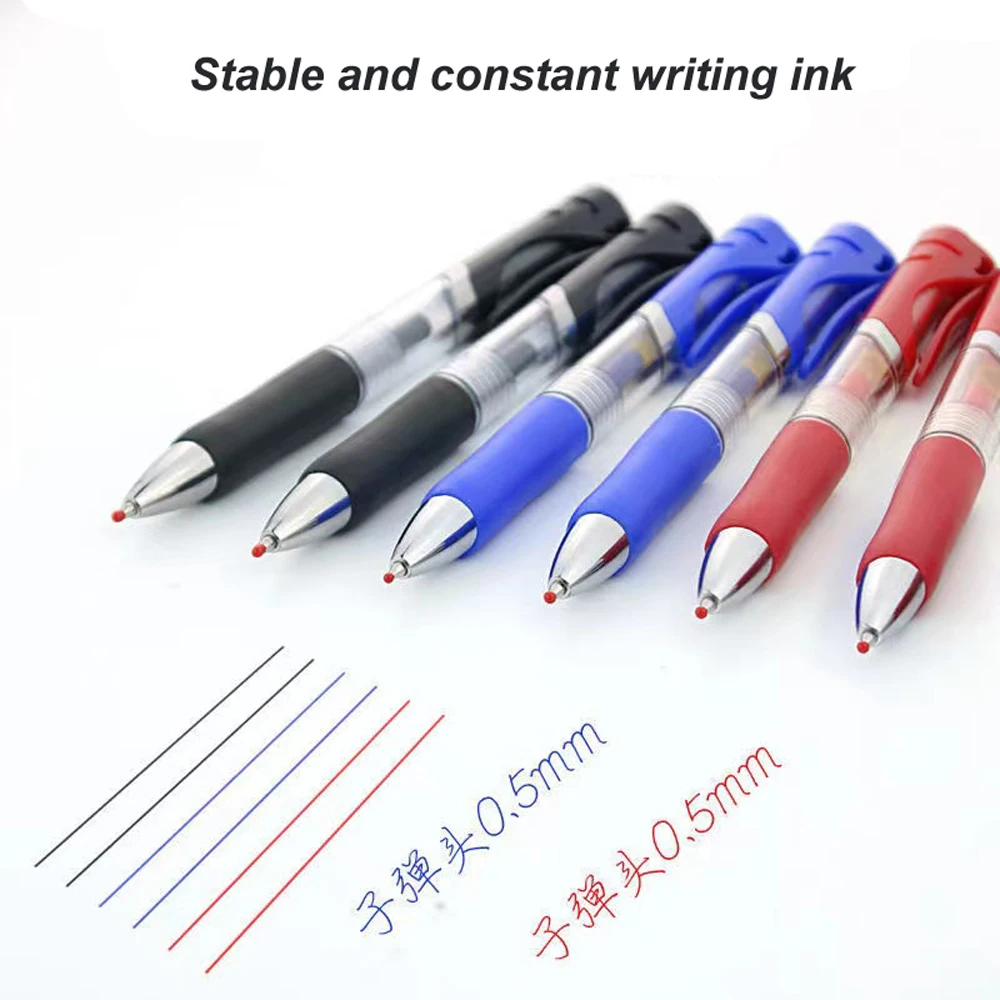 5Pcs/Set 0.5mm Finance Retractable Gel Pen Black/Blue/Red Ink Refills Rods Gelpen For School Office Exam Ball Pen Stationery