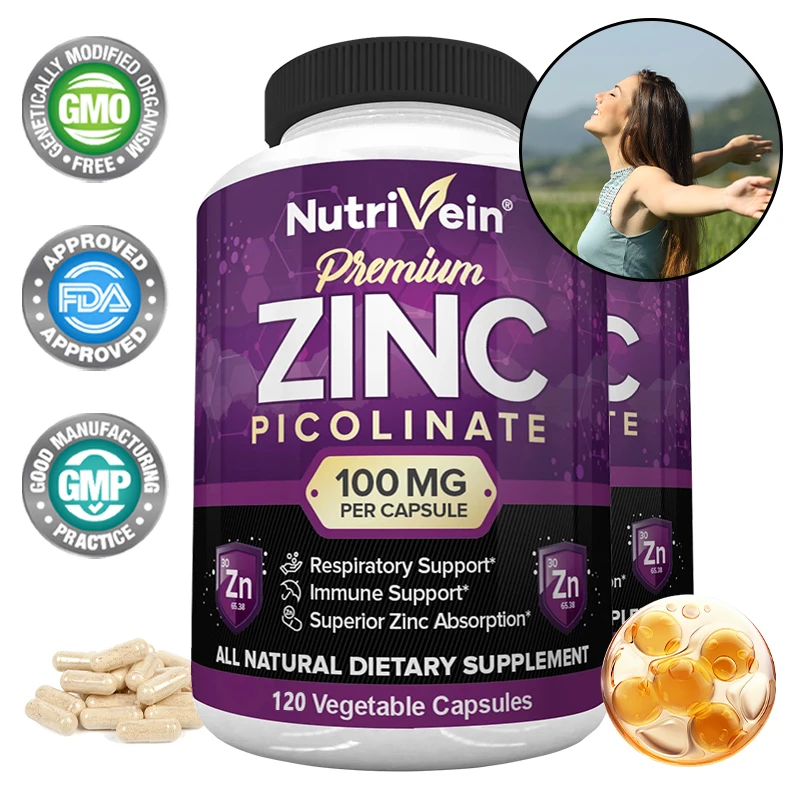 Zinc Picolinate - All Natural Dietary Supplement Superior Zinc Absorption Supports Respiratory Immune Health, Cell Regeneration