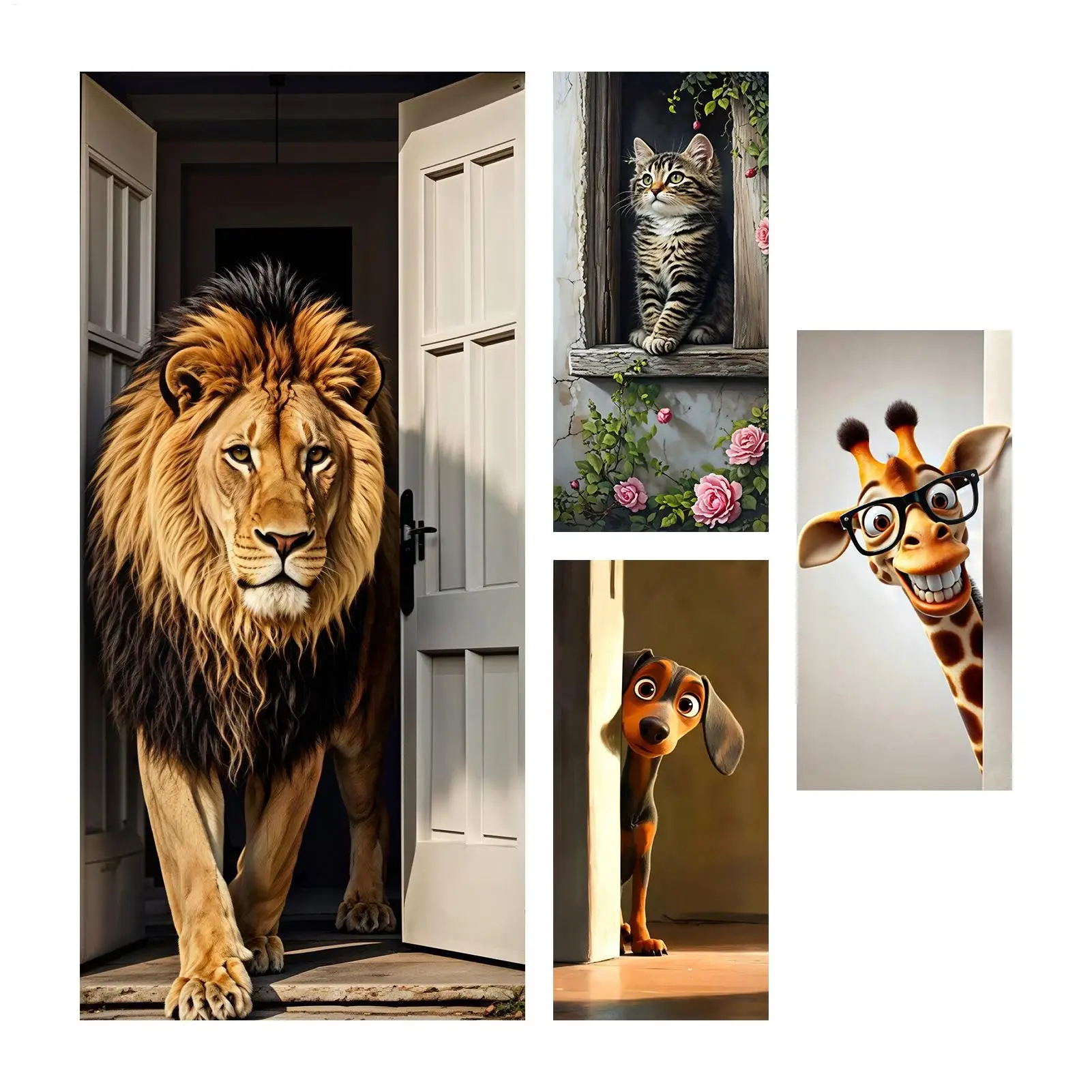 2D Flat Printing Trash Can Sticker 82x37cm Cute Animal Theme Wallpaper Self-Adhesive Stickers for Garbage Bins Walls Home decor