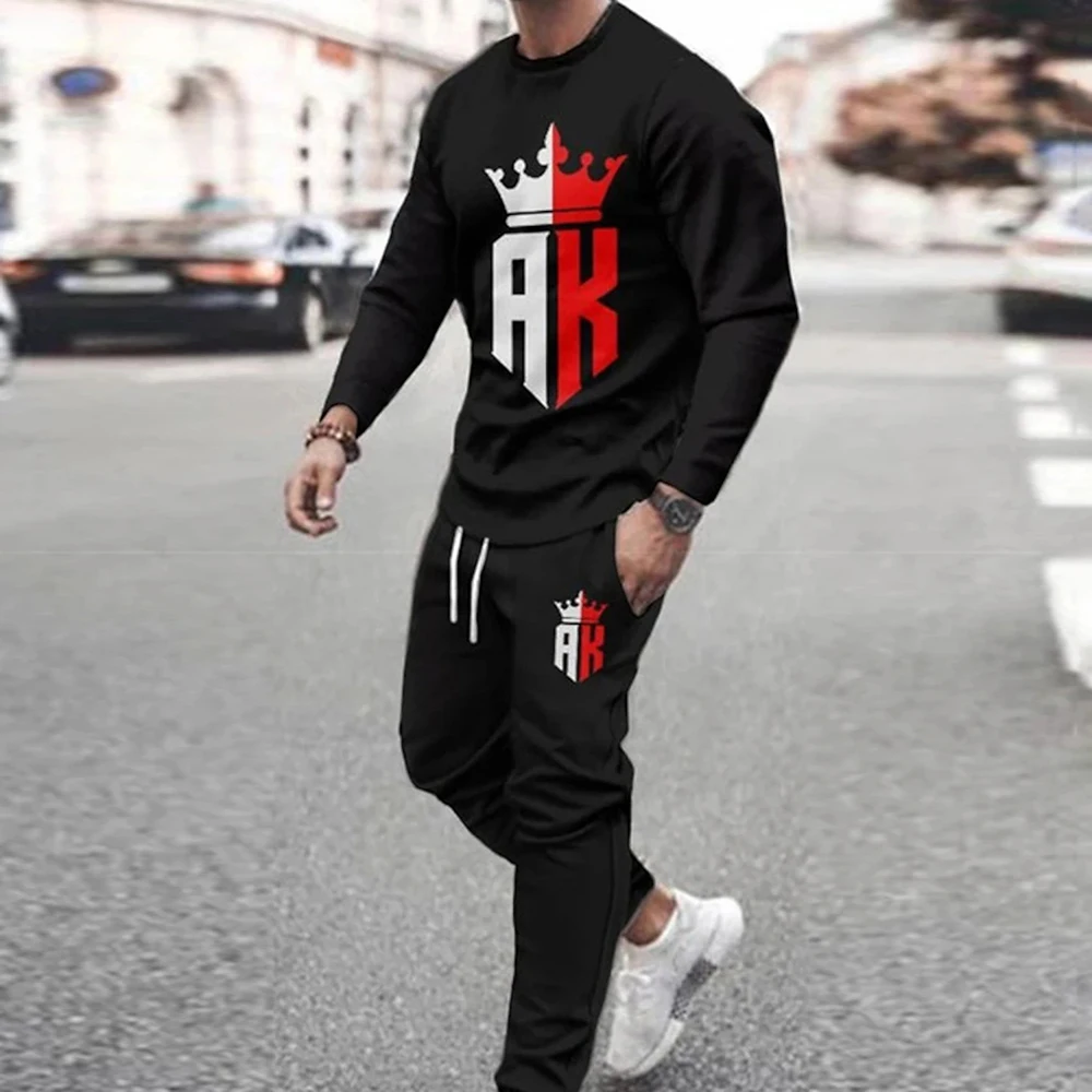 2023 New Men\'s Lion 3D Printed Autumn/winter 2 Piece Tracksuit Men\'s Hooded Sweatshirt Lace-Up Hoodie Oversized