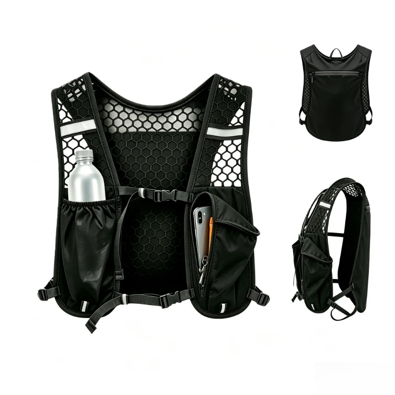 Hydration Chest Pack for Running Cycling Hiking Breathable Vest Backpack Soft Flask Holder Reflective Phone Pocket Chest Bag