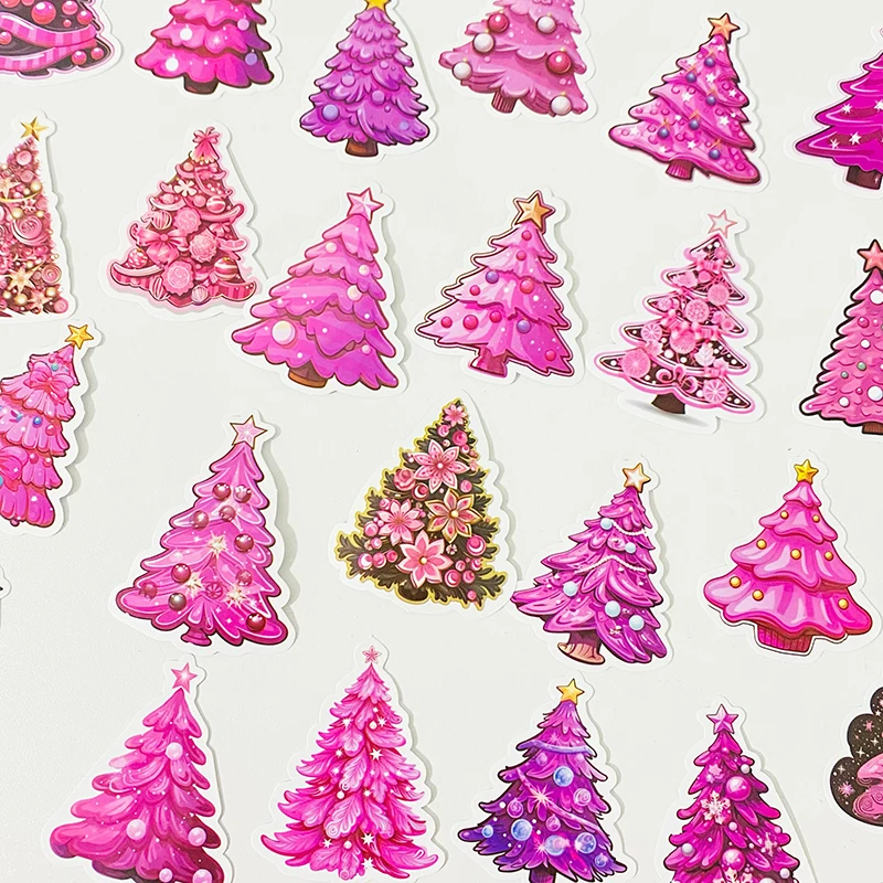 50 Pcs /pack Christamas Pink Trees Art Paper Decorative Stickers