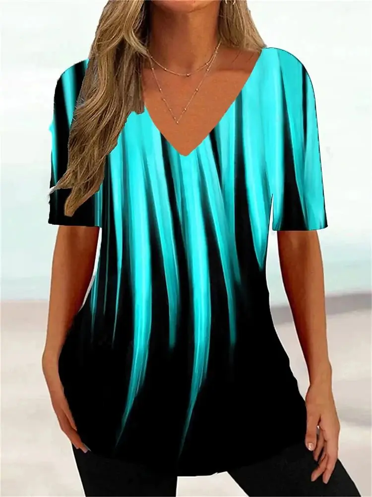 T-shirt V-Ne pour femmes, Simple, courbe ondulée 3D, haut d'été, coupe confortable, équipe de base, Ne ort Sve