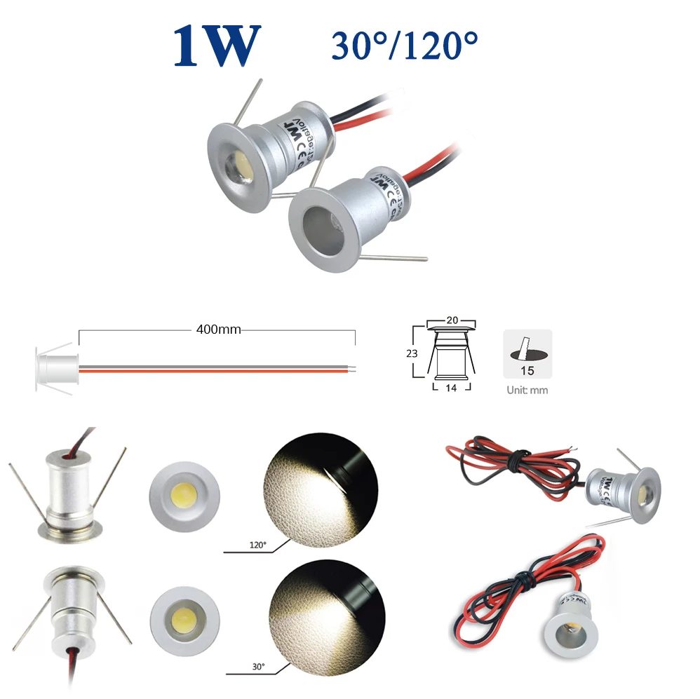 Imagem -03 - Abertura 15 mm Mini Diodo Emissor de Luz Ponto Polegar Lâmpada Holofote Gabinete Iluminação Ambiente Recessed Instalar Ip65 à Prova Dip65 Água 10 Peças 1w 12v