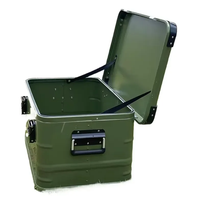 50L Aluminum Alloy Outdoor Storage Box Waterproof Camping Travel Car Trunk Organizer with Rain Cover Durable Five Layer