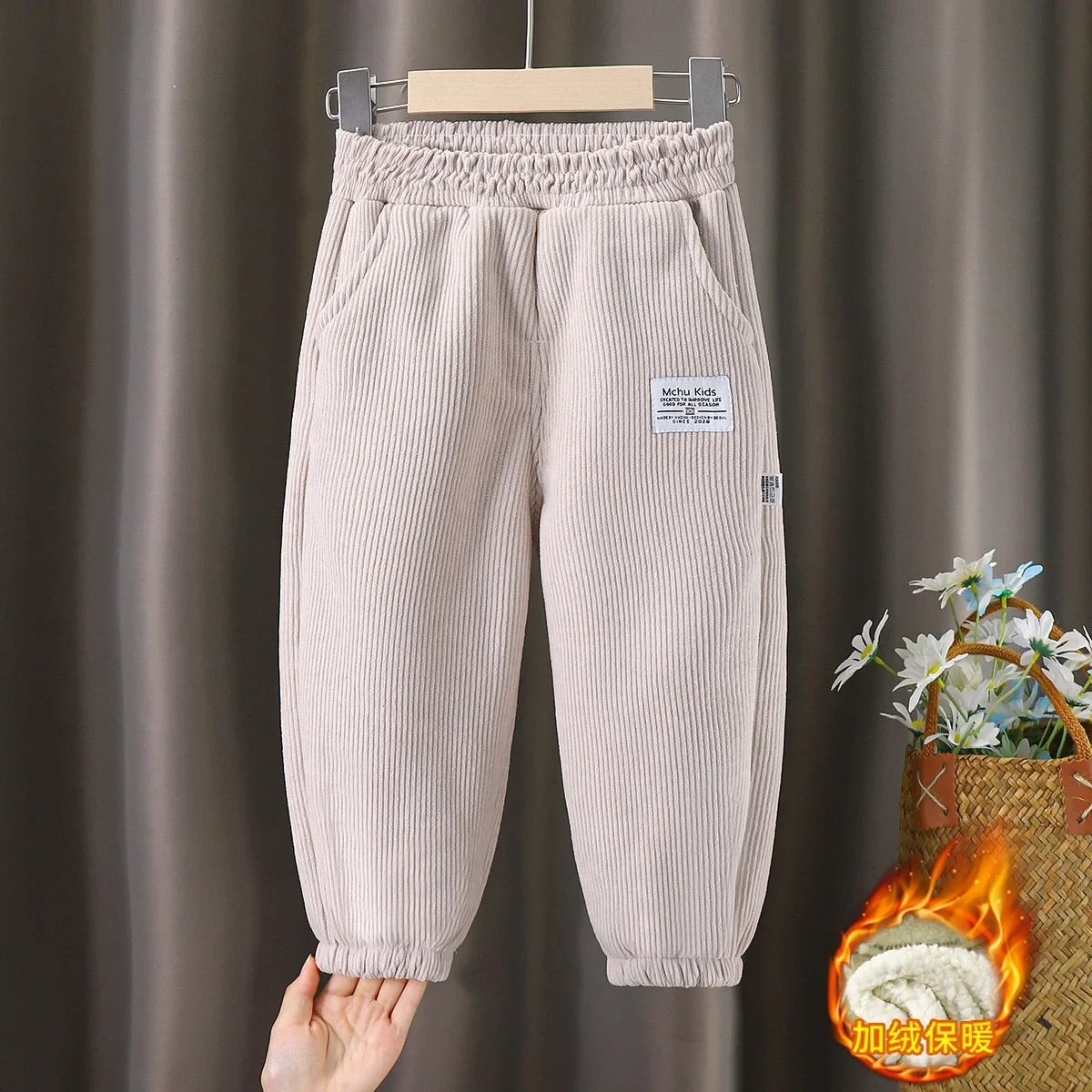 Kids Winter Clothes Casual Thick Pants for Boys Girls Warm Fleece Sweatpants Children Long Trousers Sport Pants 2-14 Years