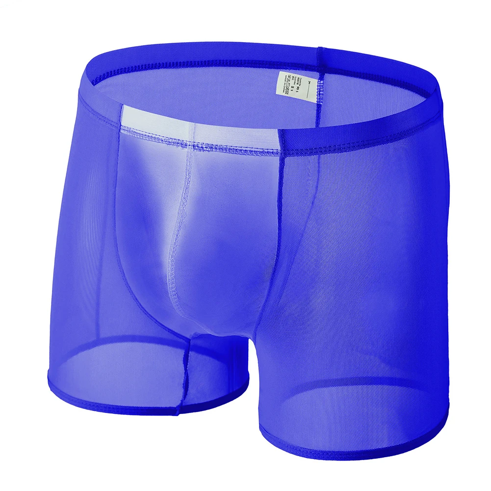 Boxer Trunks Front See Through Ropa interior Estilo temático clásico Tela transpirable de malla Ropa interior ultrafina para hombres Boxers Azul