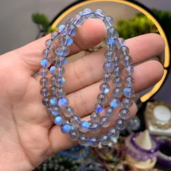 Natural Blue Labradorite Light 3 Laps Bracelet 6mm Clear Round Beads Women Rainbow Labradorite Grey Moonstone AAAAA