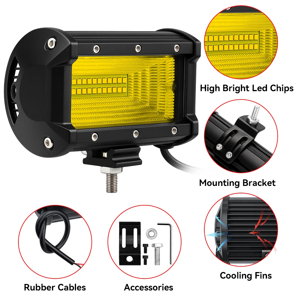 1/2 قطعة 5 بوصة الطرق الوعرة عمود إضاءة LED 12 فولت مربع LED ضوء العمل للقيادة الطرق الوعرة قارب سيارة جرار شاحنة 4x4 SUV 12 فولت 24 فولت المصباح