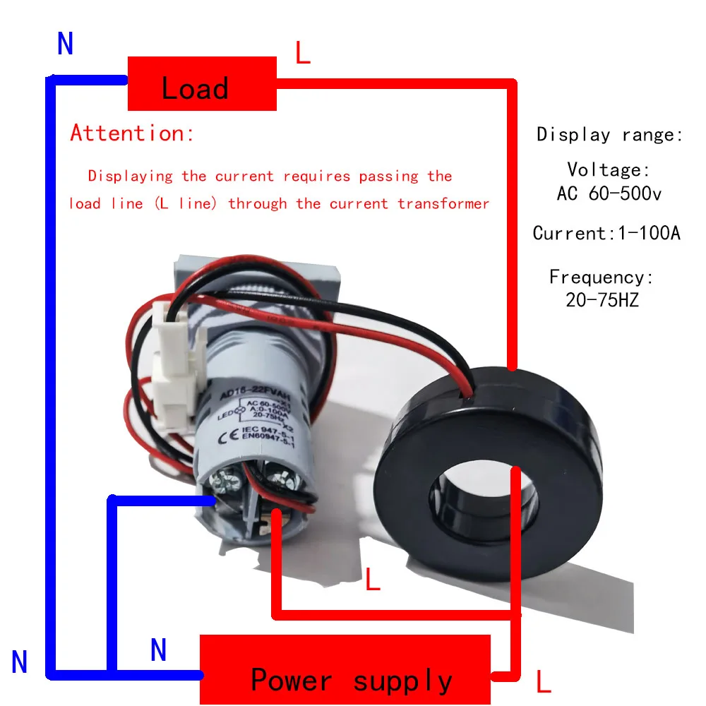 Led Voltmeter Digital AC 220 Mini Display 60-500V 1-100A Digital Voltmeter Ammeter Frequency Voltage Meter Voltammeter Indicator