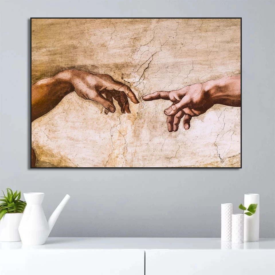 The Creation of Adam By Michelangelo Fallen Angel Canvas Painting Posters Prints Wall Art Pictures Living Room Home Decor