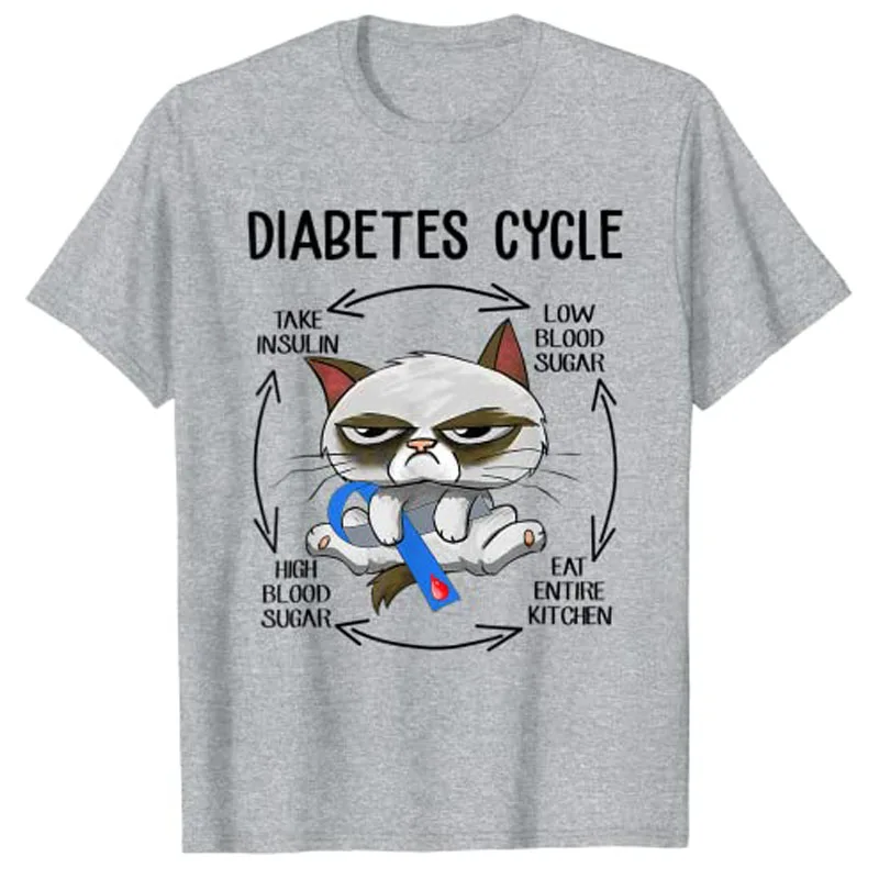 Consapevolezza del diabete ciclo del gatto vita diabetica per uomo donna t-shirt Kitty Lover Graphic Tee top Cute Cartoon abbigliamento uomo