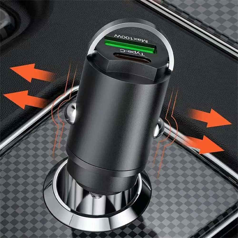 USB 100W Car Charger Type C Fast Charging Phone Adapter QC3.0 For iPhone Samsung Xiaomi Huawei Charger Socket Cigarette Lighter