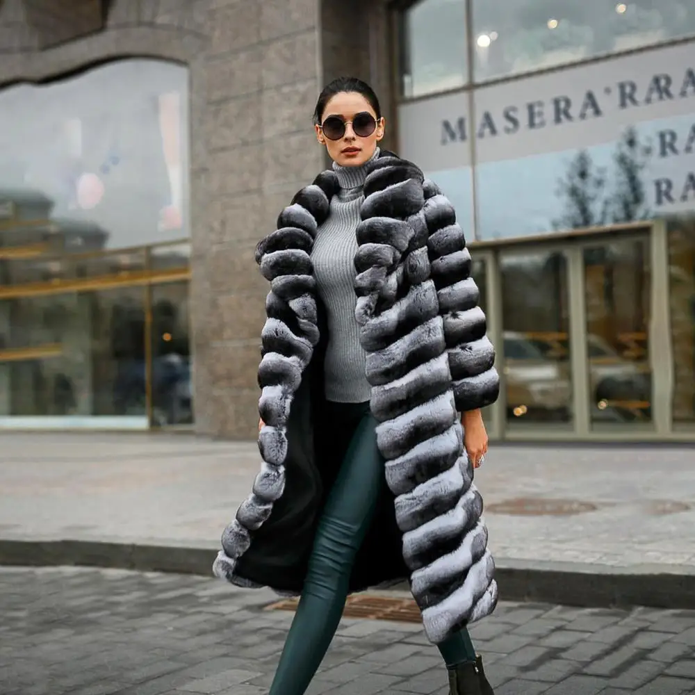 Frauen Echte Echt Rex Kaninchen Fell Langen Mantel Winter Warme Jacke Weibliche Luxus Natürliche Rex Kaninchen Fell Dicken Mantel