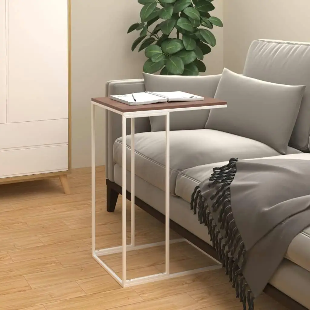 

Modern Console Table White and Brown Engineered Wood Iron Inlay Decorative Design Unique Home Furniture Stylish Decor