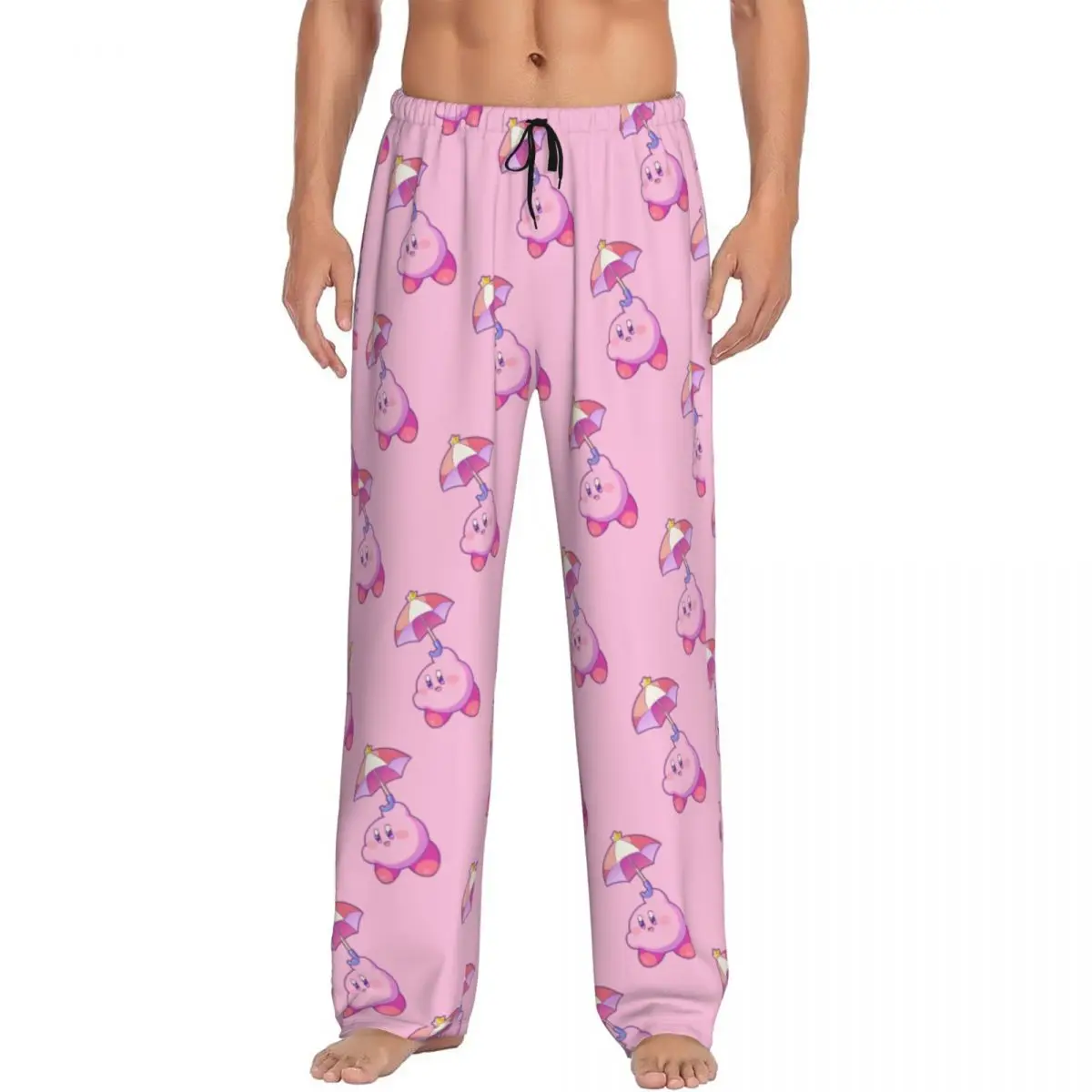 Pantalones de Pijama Personalizados con Estampado de K-Kirby para Hombre, Ropa de Dormir Retro de Anime, Pantalones de Descanso con Bolsillos