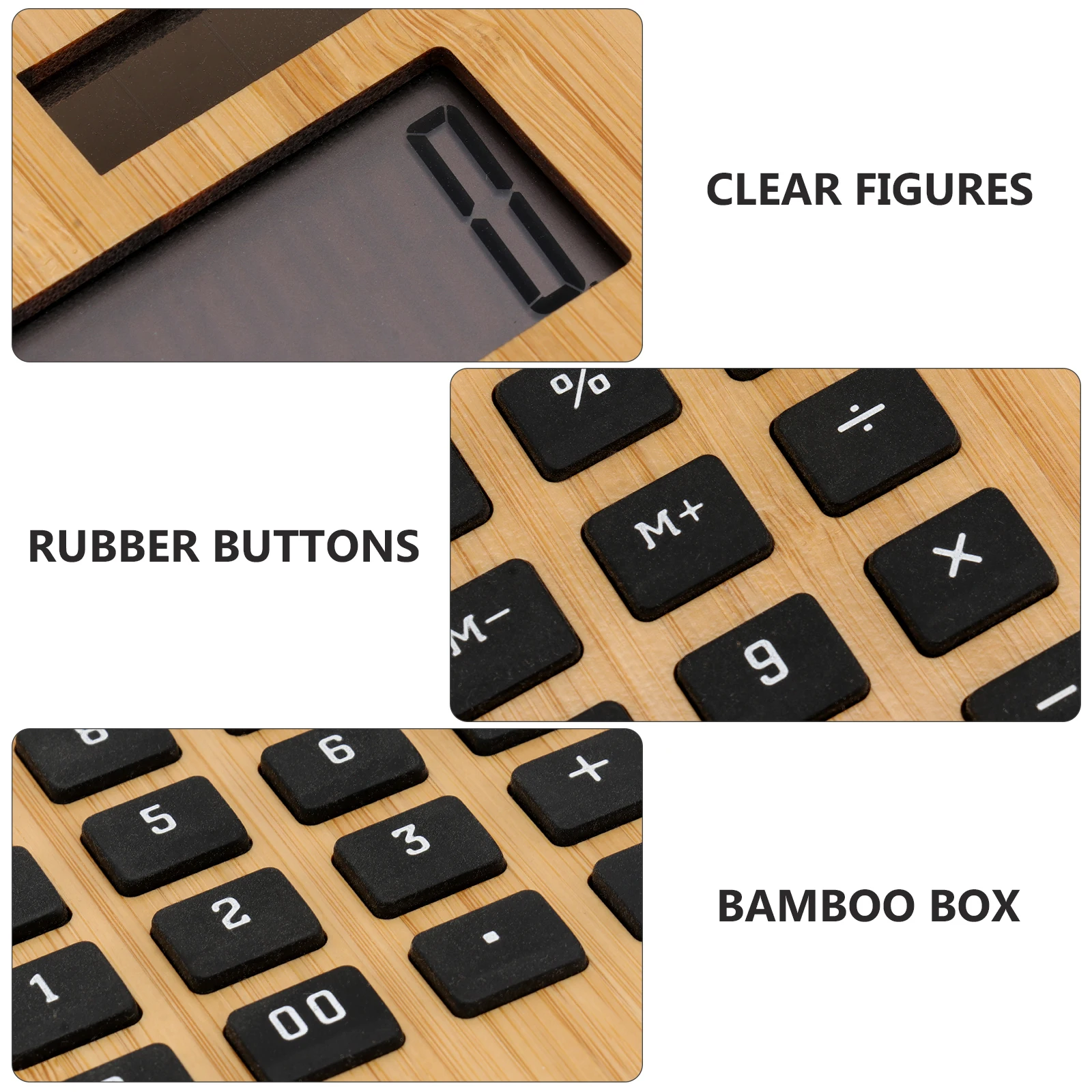 

Solar Calculator Bamboo Calculation Aids Portable for Office Home School Use Black Simple Design Environmentally