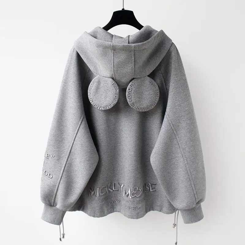 2023 nuova tendenza moda primavera e autunno semplice solido solido 3D tasca lettera manica lunga sciolto rilassato cappotto con cappuccio orecchio oversize