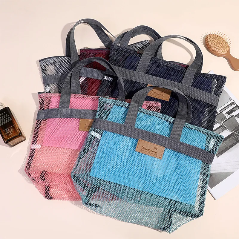 

1Pc Mesh Shower Bag with Quick Dry Technology Portable Toiletry Tote Outdoor Beach Bag Makeup Organizer