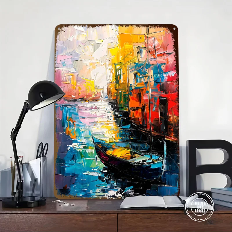 Impressionist Venetian Canal Scene Metal Poster Customized Wall Art Retro Vintage Tinplate Signs for Mancave Decoration Gaming