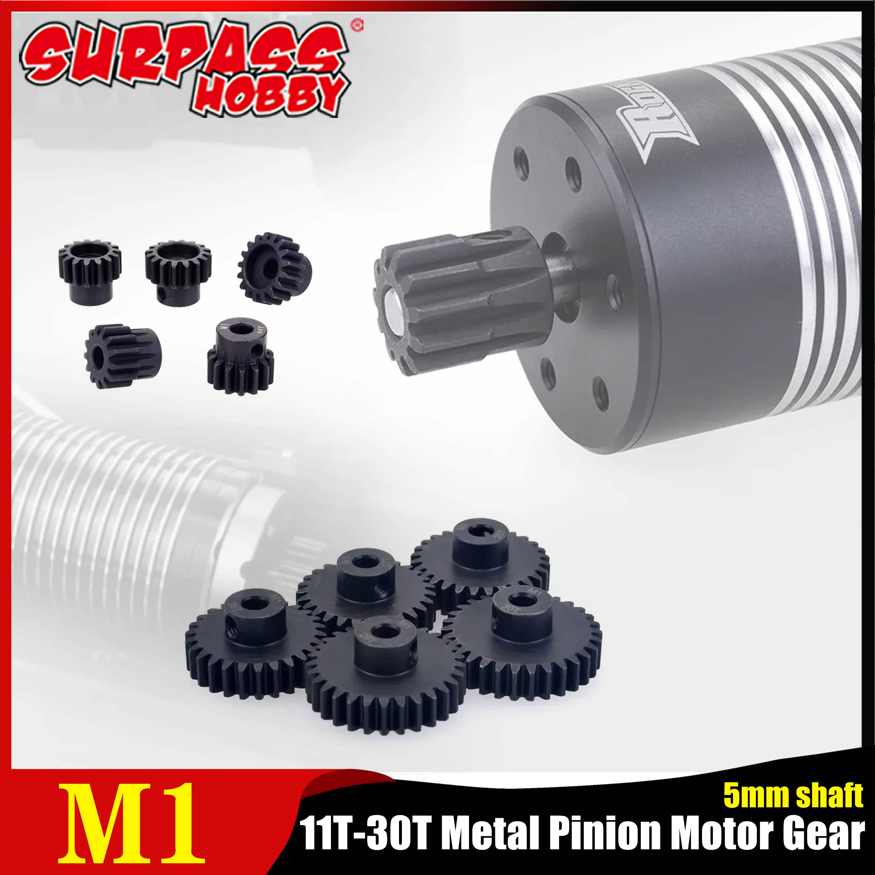 

M1 5mm 11T 12T 13T 14T 15T 18T 19T 20T 21T 22T 25T 26T 28T 29T Black Steel Metal Pinion Motor Gear for 1/8 RC Car Accessories