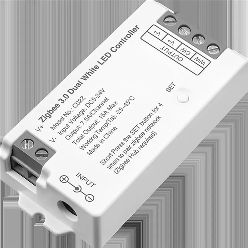Smart Voice Controlled Zigbee 3.0 Dual White LED Light Strip Controller C02Z Bluetooth Mobile APP Enabled