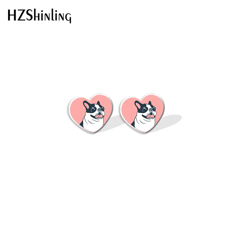 2021 New Boston Terrier Stud Earring Cute Dog Acrylic Resin Earrings Epoxy Handmade Jewelry Gifts Friends