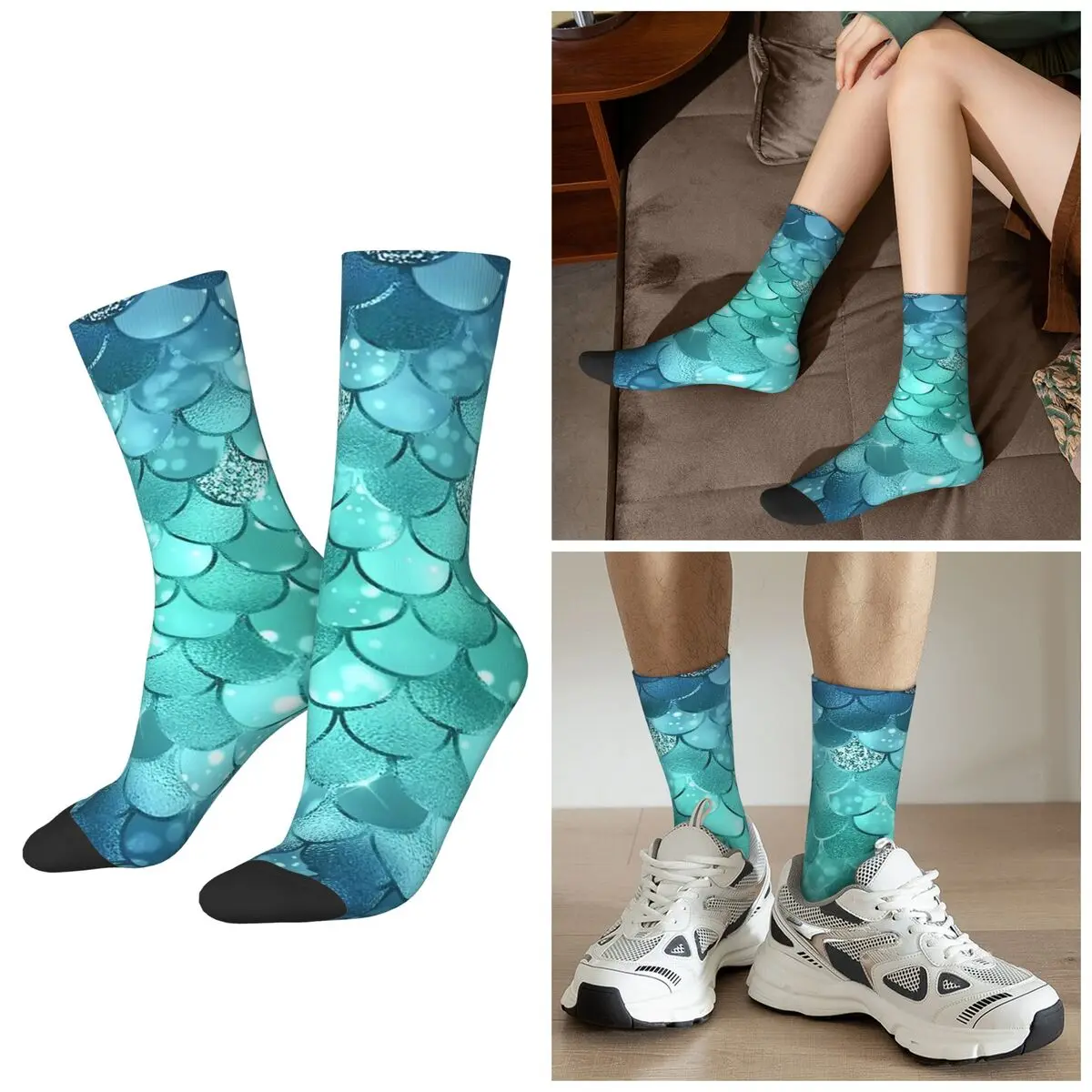 

Всесезонные носки с русалкой и рыбьей чешуей, носки в стиле Харадзюку, супер мягкие чулки для мужчин и женщин, рождественские подарки