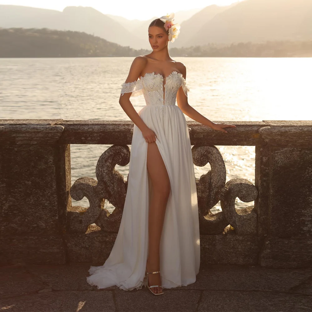 고품질 여성 신부 드레스 오프 숄더 a 라인 백리스 웨딩 드레스 공주 연회 vestidos de novias 맞춤형