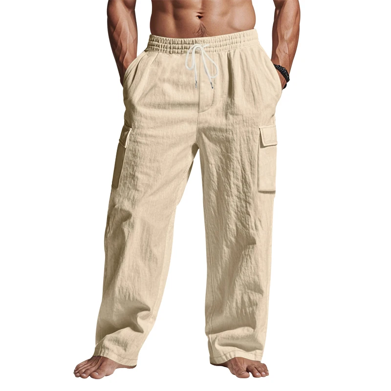 Men's work pants Retro cotton and linen pants Spring and Autumn Breathable Thin Loose Leisure Trend Daily and beach pants