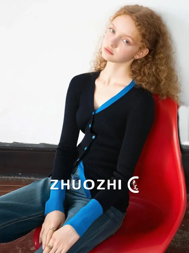 

ZhuoZhi Faion Asymmetrical Splicing Knitted Sweater V-ne Open Cardigan Slim Fit Color Blo Design Commute Sle Women's ...