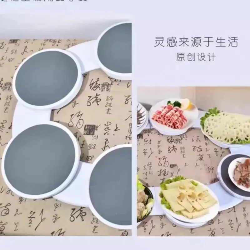 

Long Table Heat Insulation Non-slip Dinner Plate Desktop Manual Rotating Desktop Round Thickened Tray Portable Round Table