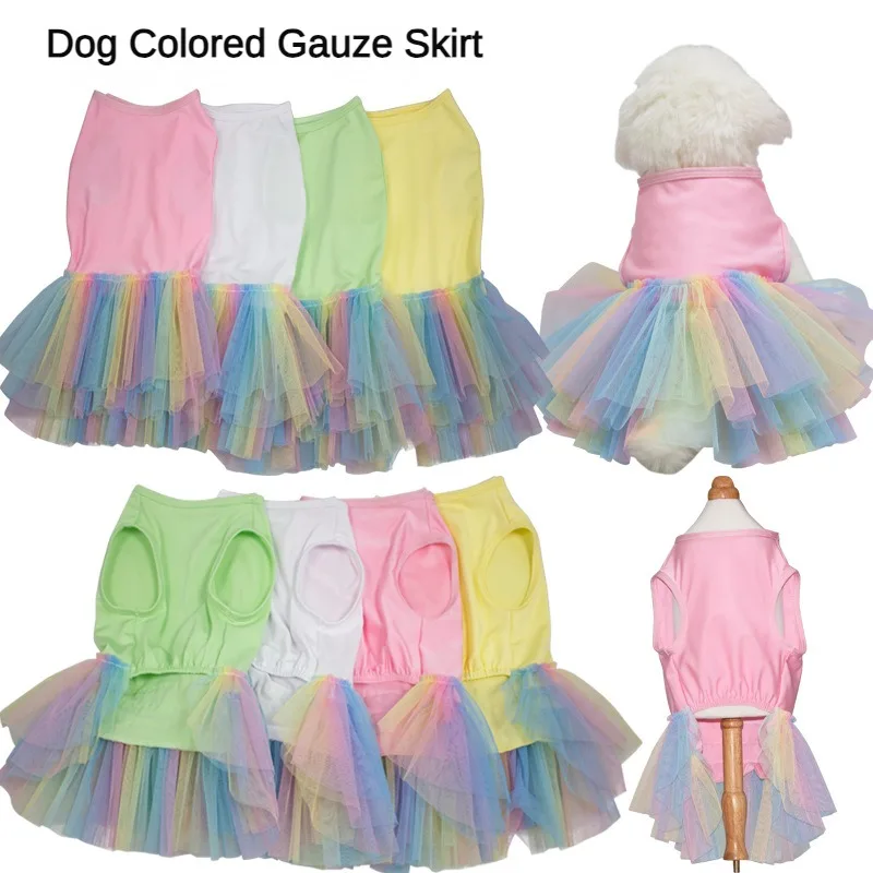 

2024 Spring/Summer New Dog Skirt Thin and Comfortable Dog Clothes Princess Style Colorful Pet Yarn Skirt