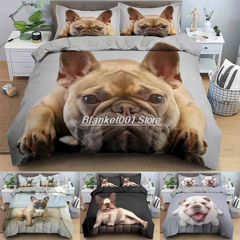 

French Bulldog Bedding Set Puppy Children Adult Bedclothes Duvet Cover With Pillowcase Single Double King Queen Sizes Bed Sets