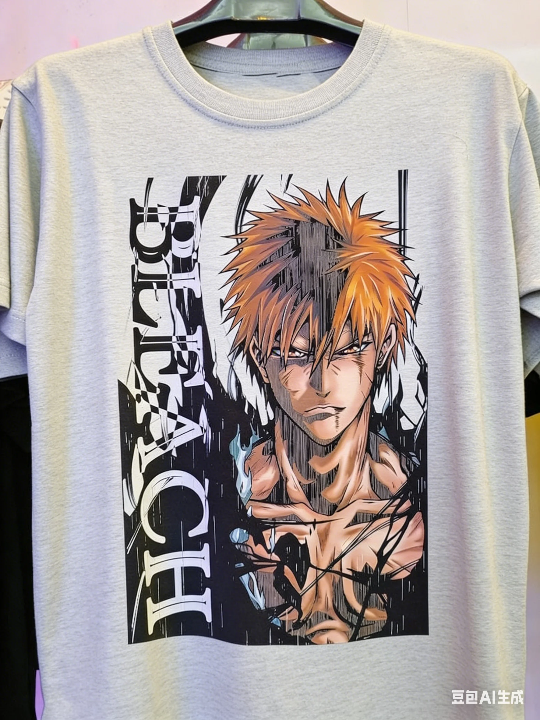 Adult and Children Death God Kurosaki Ichigo Pure Cotton T-Shirt, Tensa Zangetsu Dominant Print, Fan's Favorite Battle Robe
