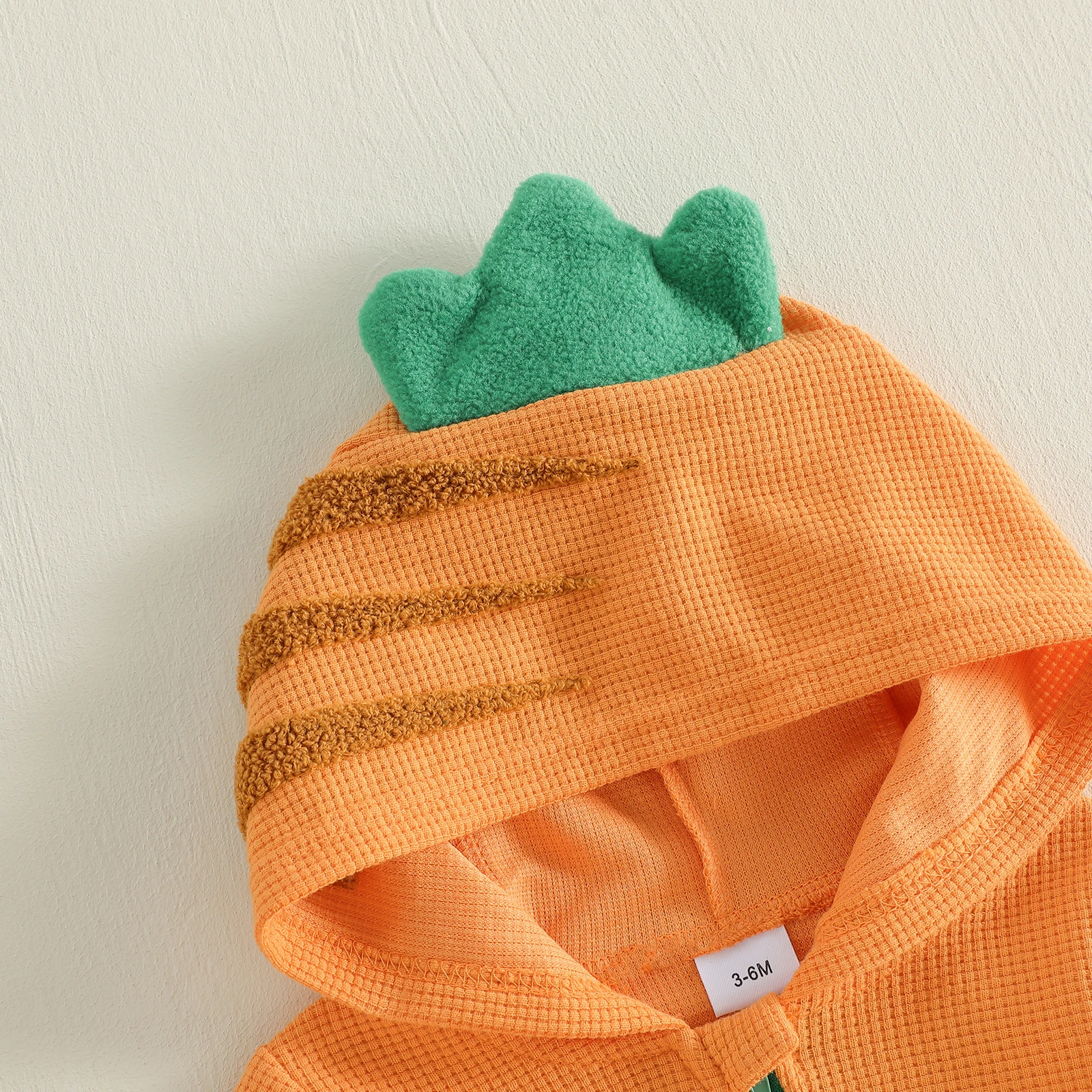 Cute Baby Boys Girls Hooded Rompers Contrast Color Carrot Embroidery Long Sleeve Waffle Jumpsuit Cosplay Easter Clothes