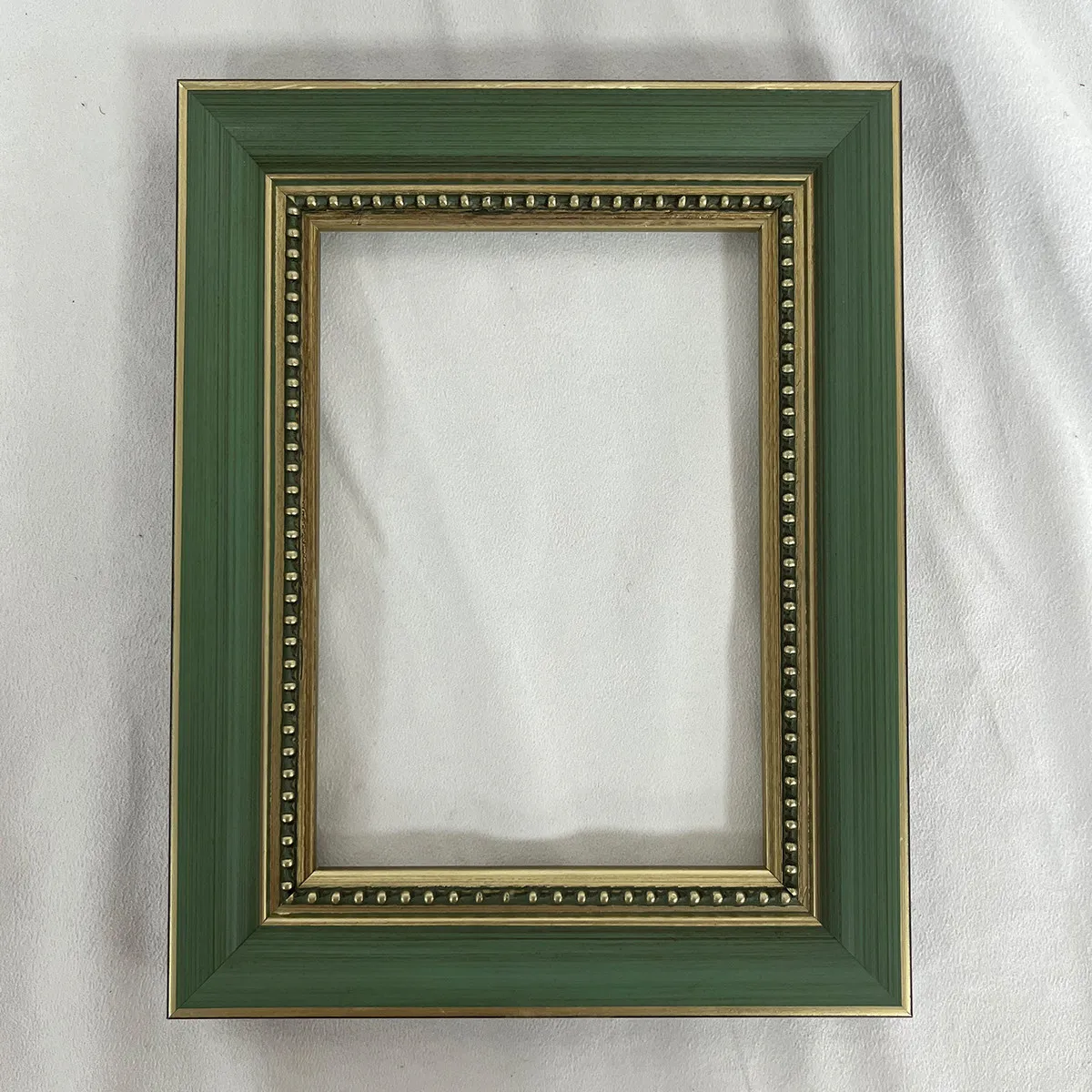 Vintage Sage Green Gold Beaded Solid Wood Frame | Ornate Multi-Layered Square Gallery Frame for Stretched Oil Paintings 3.35cm