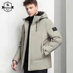 Homem 90 pato branco para baixo casaco de inverno novo meados de comprimento com capuz acolchoado grosso quente ao ar livre parkas puffer casaco frio windbreak