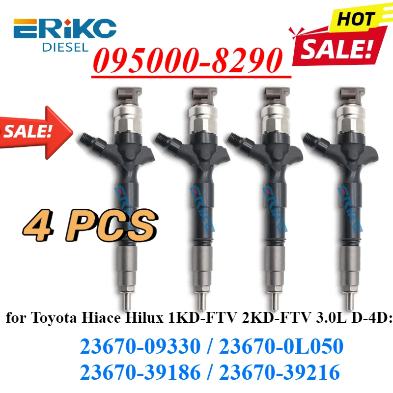 4PCS 095000-8290 Common Rail Injector 23670-0L050 Diesel Auto New Sprayer 23670-30370 For Toyota Hilux 1KD/2KD 23670-39186